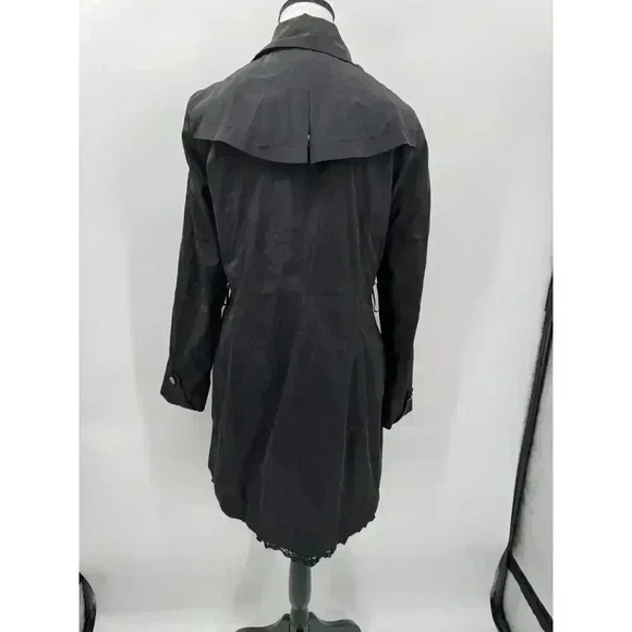 Betsey Johnson Women's Black Button-Up Trench Coat with Lace Trim Detail Medium - Picture 6 of 6